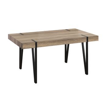 Mesa Comedor Alem Con Tapa En Mdf Canyon En Acabado Melamínico Y Patas Metálicas Negras