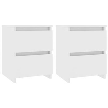 Pack 2 Uds Mesitas De Noche | Mesa Auxiliar | Mesilla Madera Contrachapada Blanco 30x30x40 Cm