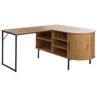 escritorio esquinero de oficina con 3 estantes y puerta corredera 140 x 140 cm marron claro con negro solari