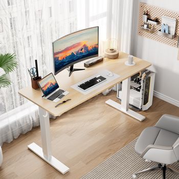 Escritorio Elevable Eléctrico Ajustable 60×110cm Con Función De Memoria, Color Madera Natural HOMAVO
