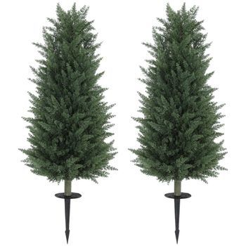 Set De 2 Cipreses Artificiales 100 Cm Con Estaca, Verde