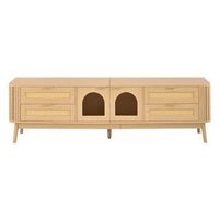 mueble de tv de 180 cm con cuatro cajones puertas de cristal y luz led