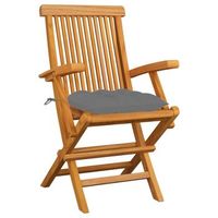 pack 3 uds sillas de jardin  silla de exterior  sillon madera maciza de teca con cojines grises