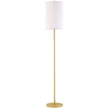 HOMCOM Lampara de pie diseño 40 W máx base de acero dorado pantalla de lino Crema 25,5x25,5x157 cm dorado y Beige   Aosom España