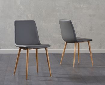 Helsinki Grey Wooden Leg with Faux Leather Dining Chairs - Grey