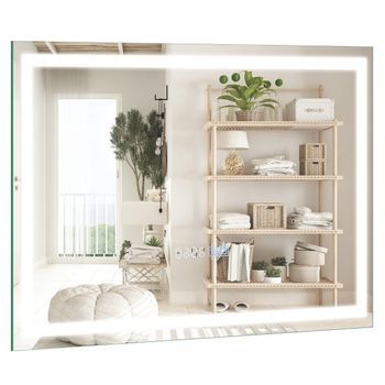 Espejo De Baño Con Reloj Antivaho, Interruptor Táctil Y Función De Memoria, Espejo Con Calefacción, Espejo Led, Espejo De Baño Regulable, 3000k-6000k, 60 X 40 Cm