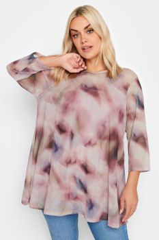 Yours Top Estampado Rosa Abstracto De Malla, Mujer Curvy Y Tallas Grandes, Yours
