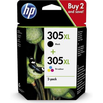 HP 305XL 6ZA94AE Negro y Tricolor (3YM62AE + 3YM63AE) Cartuchos de Tinta de Alta Capacidad Originales Compatible con Impresoras de Inyección de Tinta HP DeskJet 2810, 2820, 2710, 2720, 2721 HP Deskjet