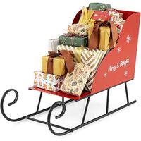 cesta de trineo de navidad de metal costway trineo de papa noel rojo