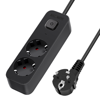 Regleta alemana Serie L de 2 vías con interruptor 3 m, 3G, 1,5 mm² negra