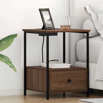 Armario De Noche - Mueble Para Dormitorio - Madera De Ingeniería Y Acero - Roble Marrón (42x41x56cm)