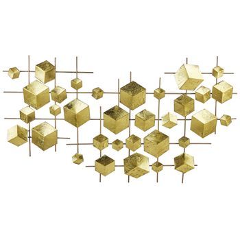 Decoración De Pared De Metal Dorado 89 X 45 Cm Patrón Geométrico Cubos Flerovium
