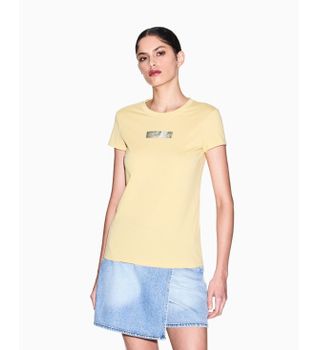 A|X Armani Exchange para mujer. XW002327AF10358U2149 Camiseta Punto amarillo (S), Casual, Algodón, Manga corta