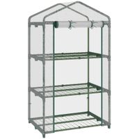 outsunny invernadero de jardin con 3 estantes metalicos y puerta enrollable vivero casero de terraza exterior 69x49x125 cm transparente   aosom espana