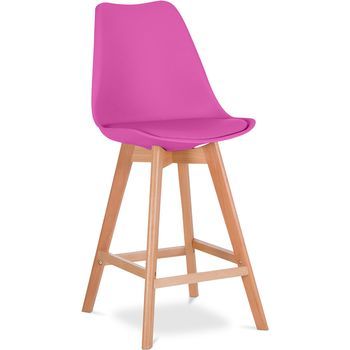 Taburete Estilo Escandinavo - Patas De Madera - Denisse Fucsia