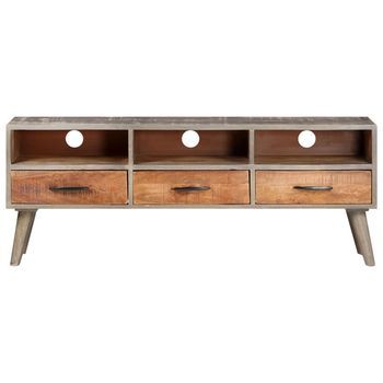 Mueble Para Tv Madera Maciza De Mango Rugosa Gris 130x35x51 Cm