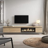 mueble tv efecto madera roble 288x35x45cm chimenea efecto fuego