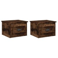 pack 2 uds mesita de noche  mesa auxiliar  mesilla de pared color roble ahumado 415x36x28cm