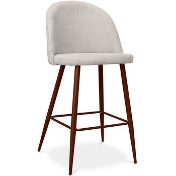 Taburete Tapizado En Tela - Diseño Escandinavo - 66cm- Evelyne  Crema
