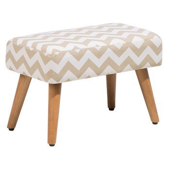 Reposapiés De Algodón Beige Madera Clara Blanco 50 X 30 Cm Patas De Madera Takoma