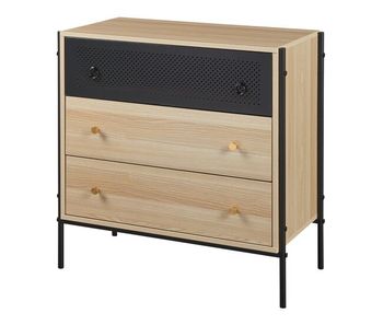 Aparador tysnes con 3 cajones 80x80x40cm - efecto roble/negro [en.casa]