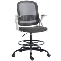 homcom silla de escritorio de malla silla de dibujo con reposabrazos abatibles altura ajustable reposapies gris