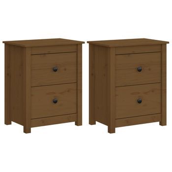 Pack 2 Uds Mesitas De Noche | Mesa Auxiliar | Mesilla Madera De Pino Marrón Miel 50x35x61,5 Cm