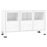 aparador industrial de metal y vidrio blanco 105x35x62 cm