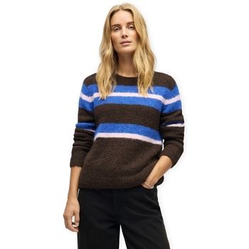 Object Jersey Galia L/S Knit - Cocoa Brown/Blue/Pink para mujer