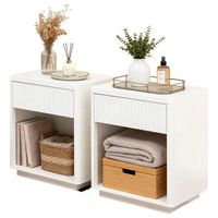 set de 2 mesitas de noche con cajon y estante mesa lateral de madera resistente blanco