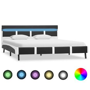 Estructura De Cama Con Led Cuero Sintético Gris 160x200 Cm Vidaxl