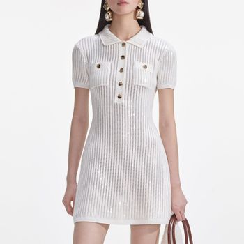 Self-Portrait Cotton Crochet Mini Dress - L