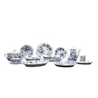 juego de vajilla de porcelana blanca 83 piezas carlotta diseno floral azul y blanco