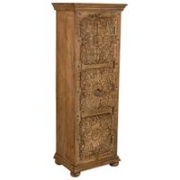 armario de madera labrada de 1 puerta acabado artesanal marron