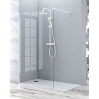 mampara de ducha fijo walk in  vidrio templado 8mm antical  195cm altura  perfil blanco  70-120cm  transparente - 110 cm 1 fijo - blanco mate