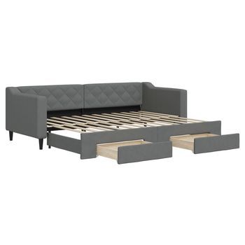 Cama Para Adulto | Cama Individual | Sofá Cama Nido Con Cajones Tela Gris Oscuro 80x200 Cm