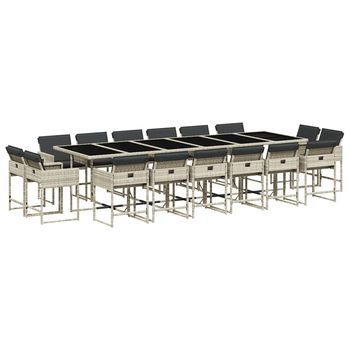 Set Comedor Jardín Y Cojines 17 Piezas Ratán Sintético Gris Claro