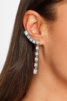 Pendientes Trepadores Plateados Con Brillo