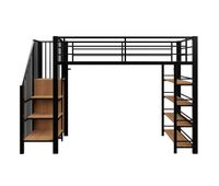 cama alta 90200 cm - escalera de seguridad almacenamiento y pequeno armario estantes diseno de cerca alto - negro