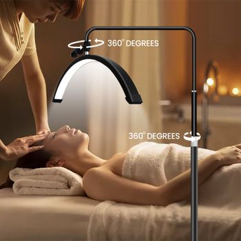 Lámpara de Belleza LED Profesional con Soporte de Pie, 3 Temperaturas de Color, Atenuación 0-100%, 360° °   Lámpara Ajustable para Trabajo de Uñas, Tatuajes y Extensión de Pestañas con Soporte para
