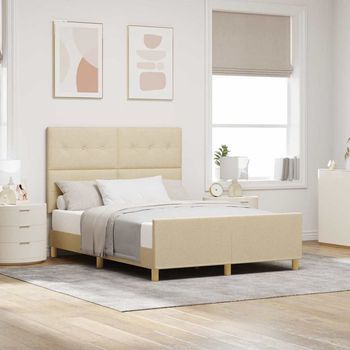 Vidaxl Estructura De Cama Con Cabecera Crema 140 X 200 Cm Tela