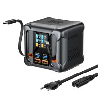 gan tech blitzwolf bw-s35 300w 6 puertos usb pd cargador con pantalla digital y cable retractil 4 usb-c  2 usb-a qc