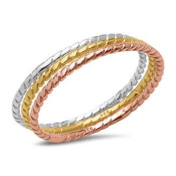 Juego de tres anillos tricolor de plata 925