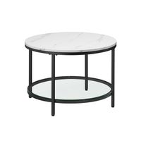 mesa de centro sofa de marmol de imitacion redonda estante de vidrio blanco marmol  negro tinta  65 x 46 cm