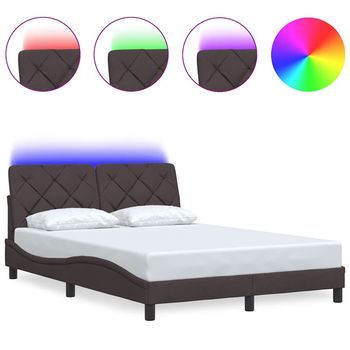 Estructura De Cama Con Led Sin Colchón Marrón Oscuro 140x200 Cm Vidaxl