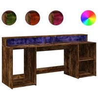 escritorio con led madera ingenieria roble ahumado 200x55x91 cm vidaxl