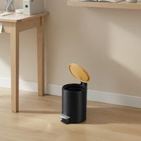cubo de basura de 3 litros con tapa de bambu de color negro