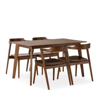Juego De Mesa 140x80 Cm Y 4 Sillas De Comedor Venus Color Nogal