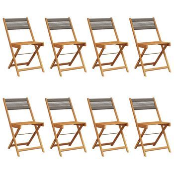 Pack 8 Uds Sillas De Jardín | Silla De Exterior | Sillón Plegables Madera Maciza Acacia Gris