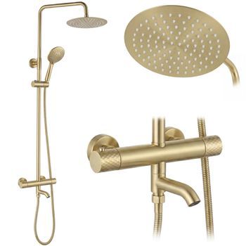 Conjunto De Ducha Lungo Diamond Brush Gold + Termostat